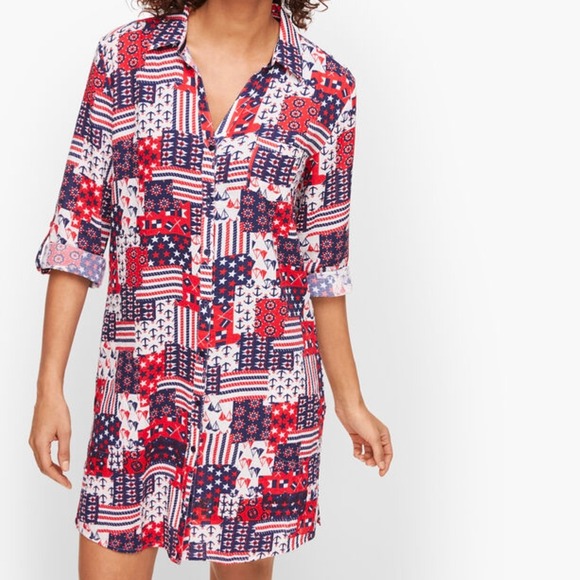 Talbots Crinkle Cotton Beach Shirt in Nautical Print Size X (12-14) - Picture 1 of 10